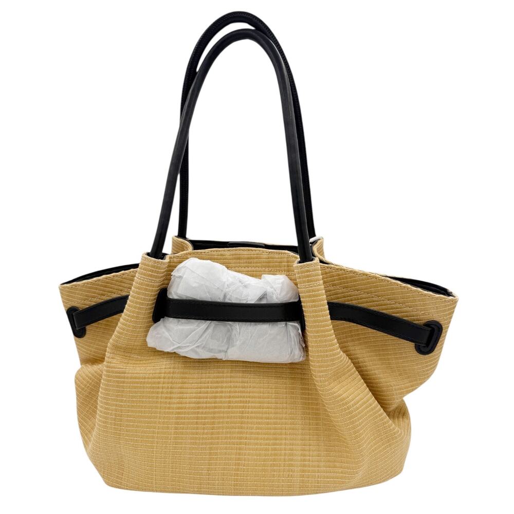 JW Pei Hana Medium Tote Bag in Tan Raffia Straw Black Trim Shoulder Bag Purse - Picture 7 of 15